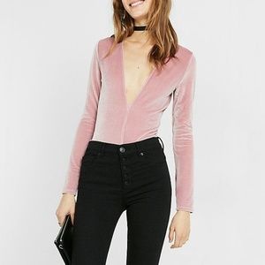 NWOT - Express Long Sleeve Pink Velvet Bodysuit